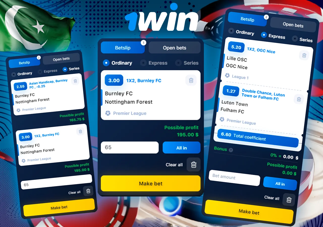 Mobile interface showing different betting options for different sports matches