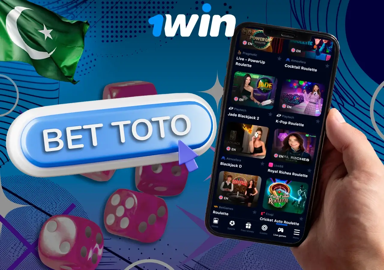 Close-up of a hand holding a smartphone displaying an online casino with a prominent Bet Toto button.