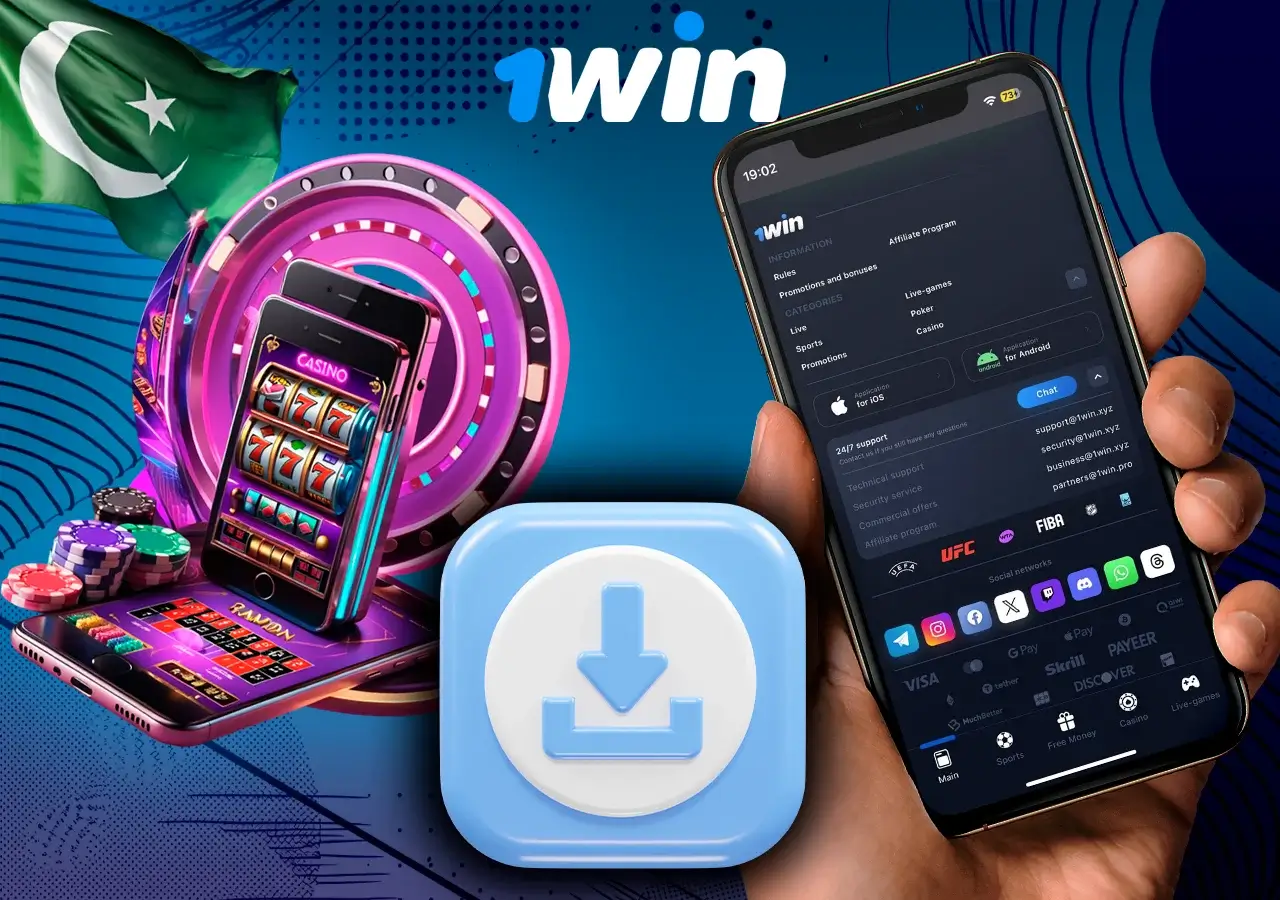 Download button and casino mobile app interface displayed on a smartphone