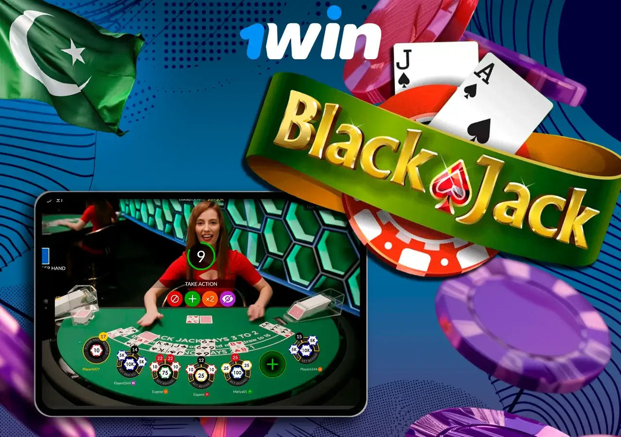 On the tablet the game is open, next to a big Blackjack logo