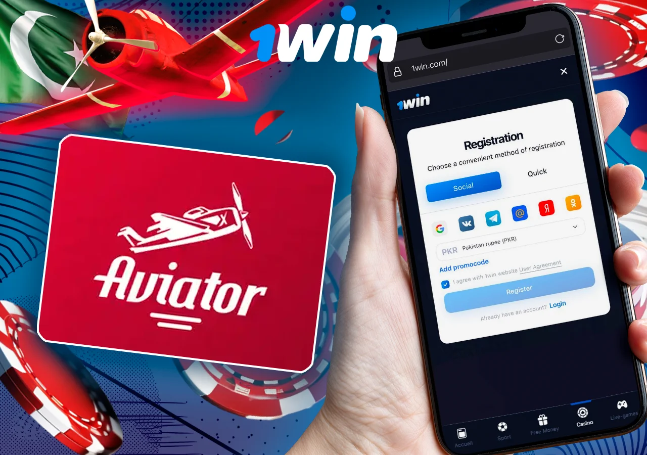 Phone with open registration on online casino, next to the cover of the game Aviator